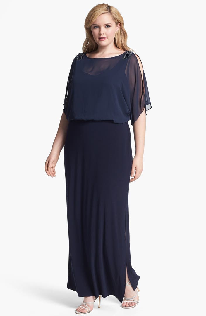 Xscape Embellished Blouson Bodice Jersey Dress (Plus Size) | Nordstrom