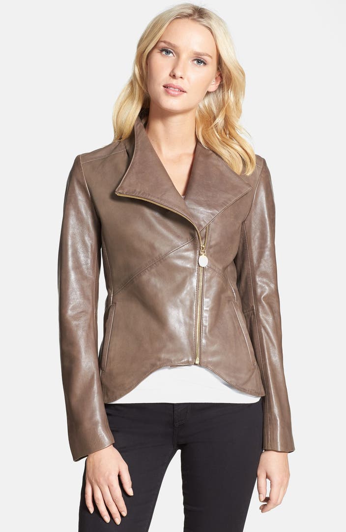 Elie Tahari 'Beverly' Curved Hem Leather Jacket | Nordstrom
