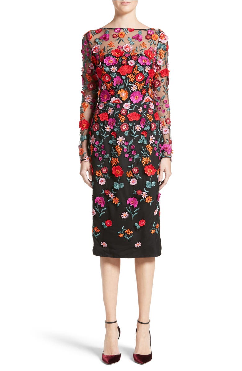 Lela Rose Floral Embroidered Pencil Dress | Nordstrom