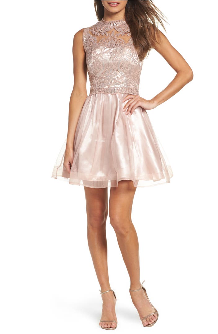 Sequin Hearts Lace Illusion Fit & Flare Dress | Nordstrom
