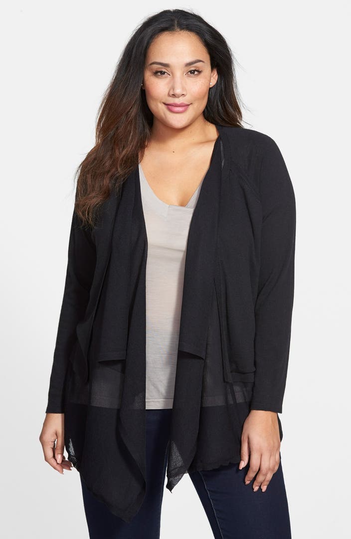 DKNYC Sheer Pieced Drape Front Cardigan (Plus Size) | Nordstrom
