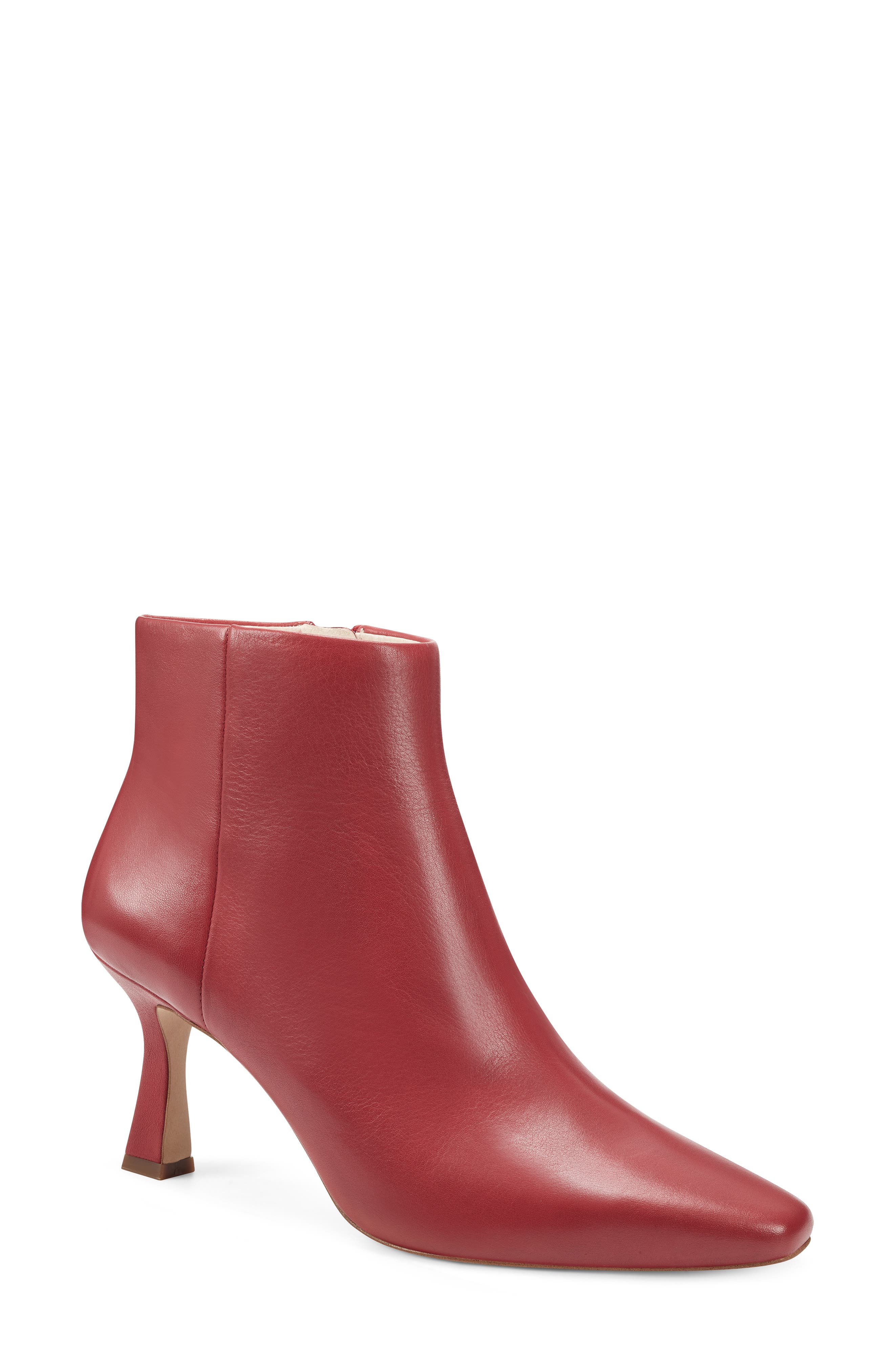 red leather booties womens