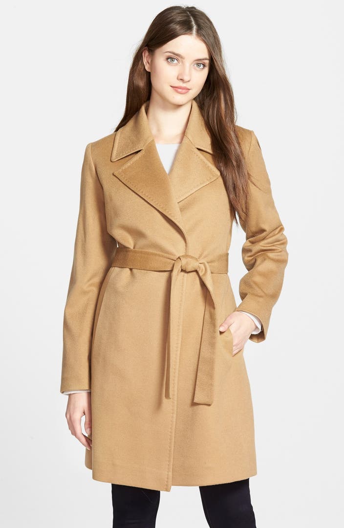 Fleurette Notch Collar Lightweight Cashmere Wrap Coat (Regular & Petite ...