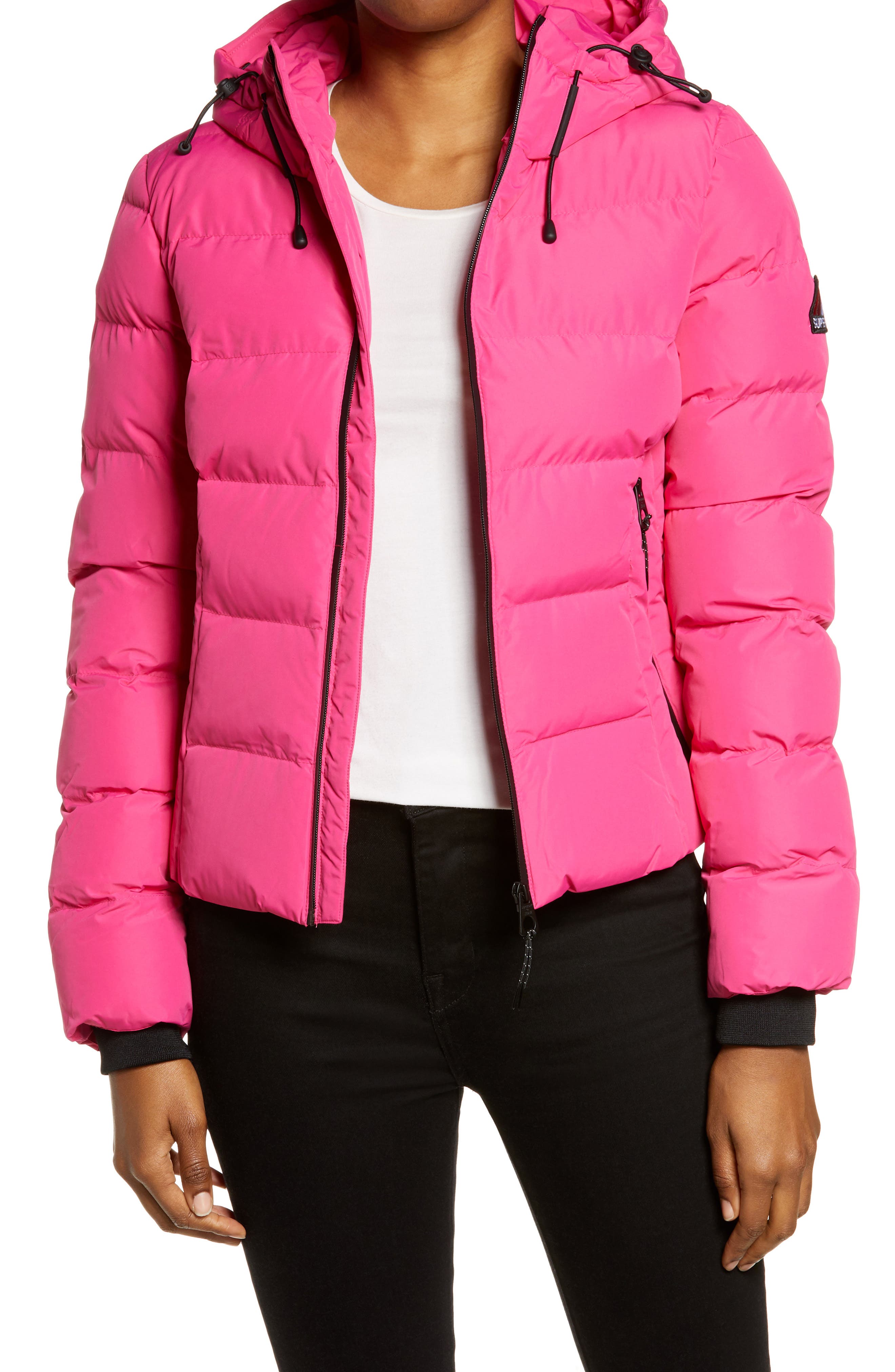 pink short puffer jacket