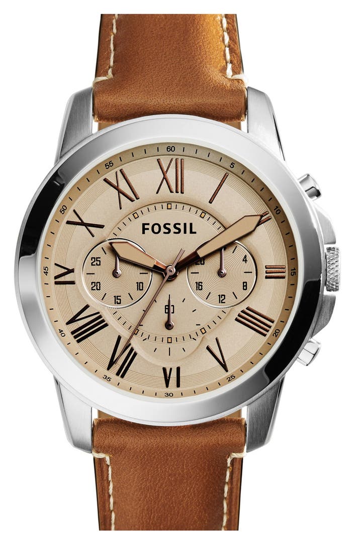 Fossil 'Grant' Chronograph Leather Strap Watch, 45mm | Nordstrom