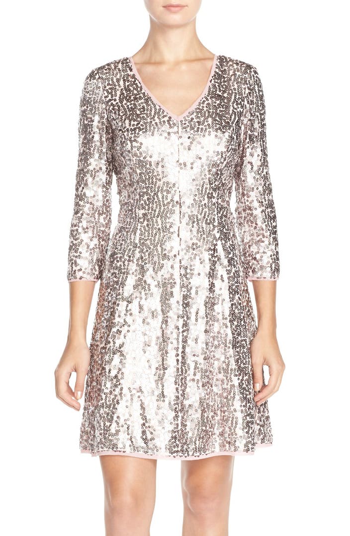 Eliza J Sequin Mesh Fit & Flare Dress (Regular & Petite) | Nordstrom