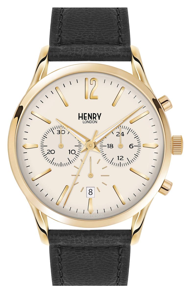 Henry London 'Westminster' Chronograph Leather Strap Watch, 41mm