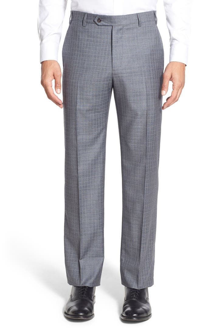 Zanella Flat Front Check Wool Trousers | Nordstrom