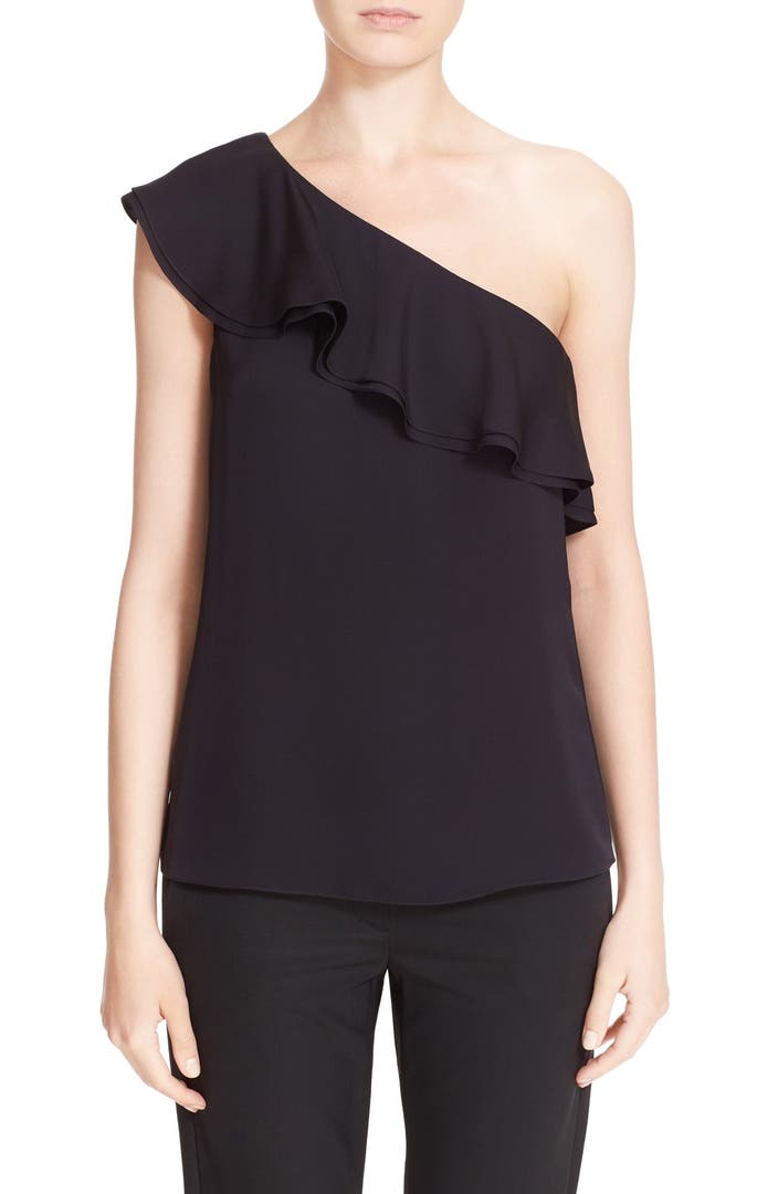 Theory One-Shoulder Ruffle Silk Blouse | Nordstrom