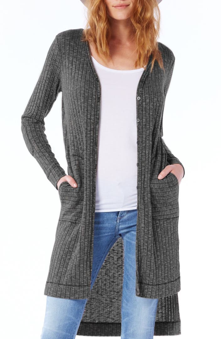 River island long cardigan with elbow patches around ears lines list knee