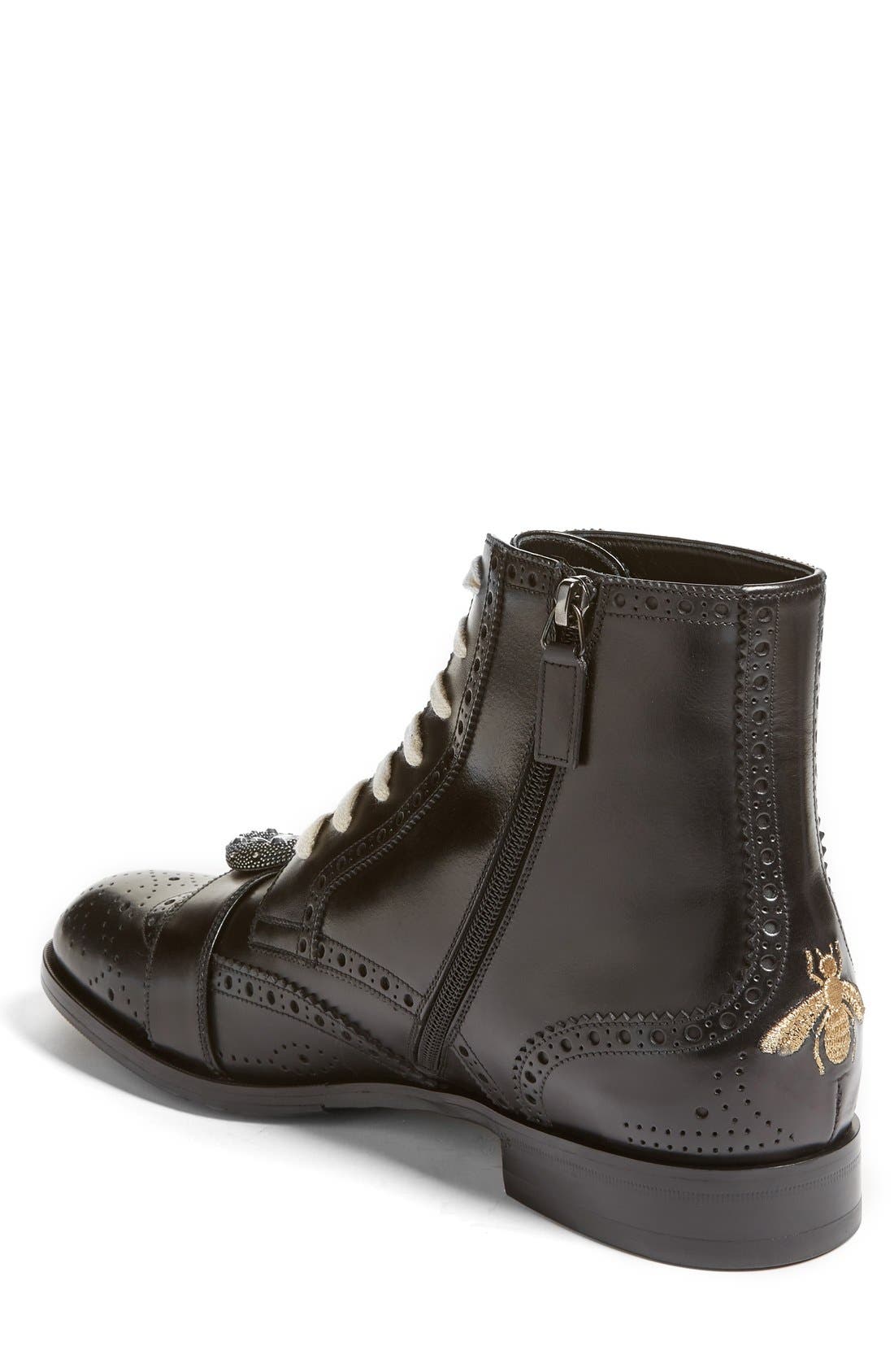 GUCCI Queercore Buckle Strap Leather Wingtip Booties, Black | ModeSens