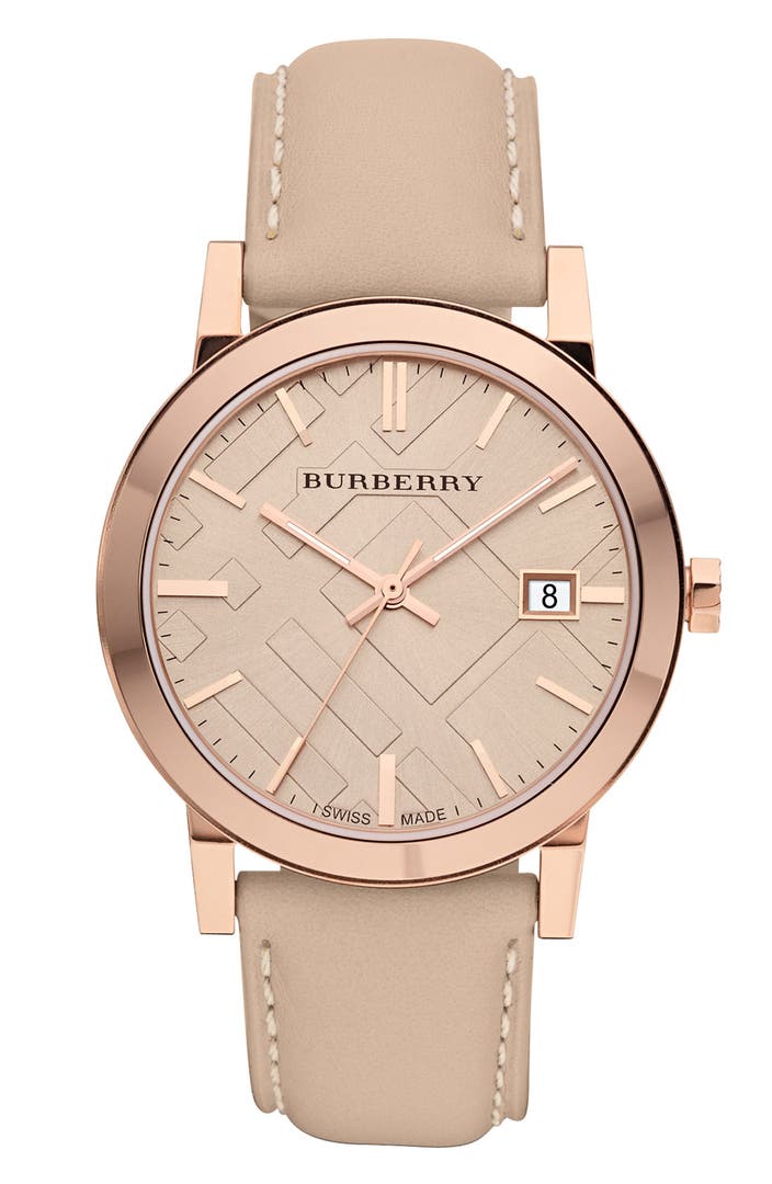 Burberry Check Stamped Round Dial Watch, 38mm | Nordstrom