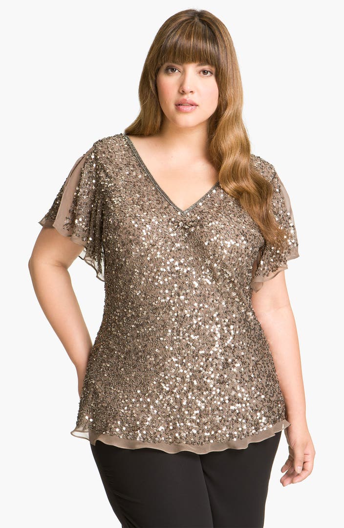 Adrianna Papell Sequin Chiffon Top (Plus Size) | Nordstrom