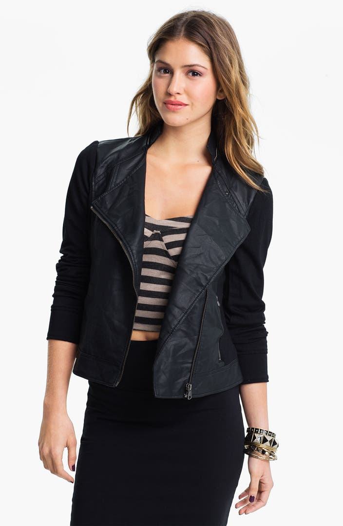 Collection B Faux Leather & Ponte Moto Jacket (Juniors) | Nordstrom
