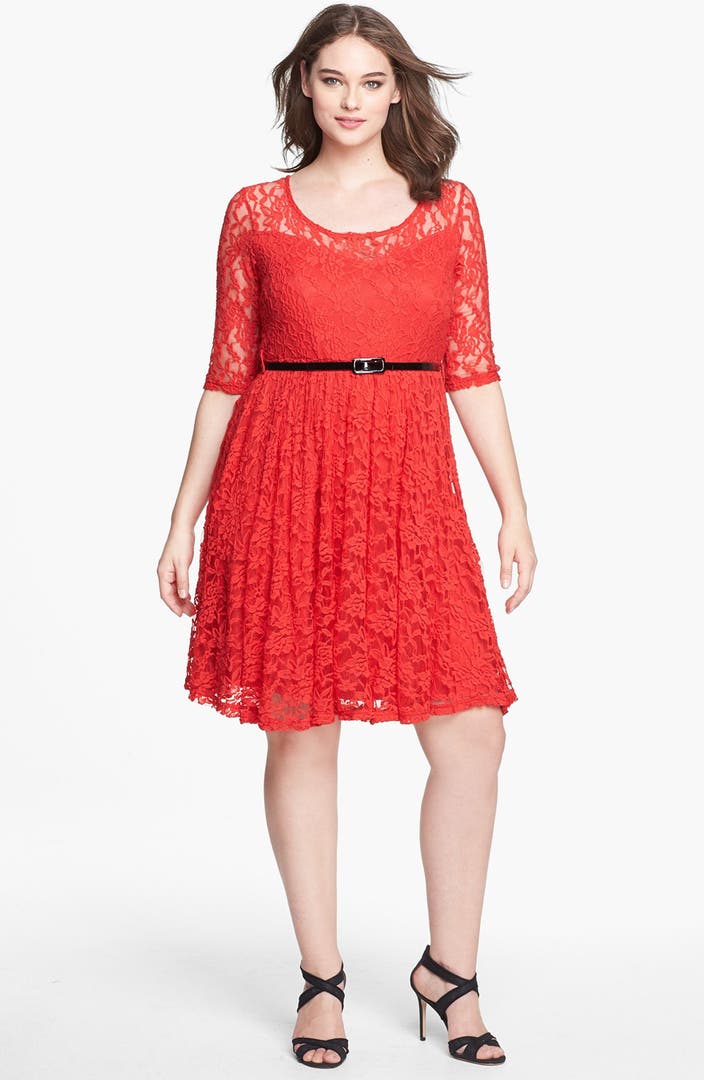 City Chic Belted Lace Fit & Flare Dress (Plus Size) | Nordstrom