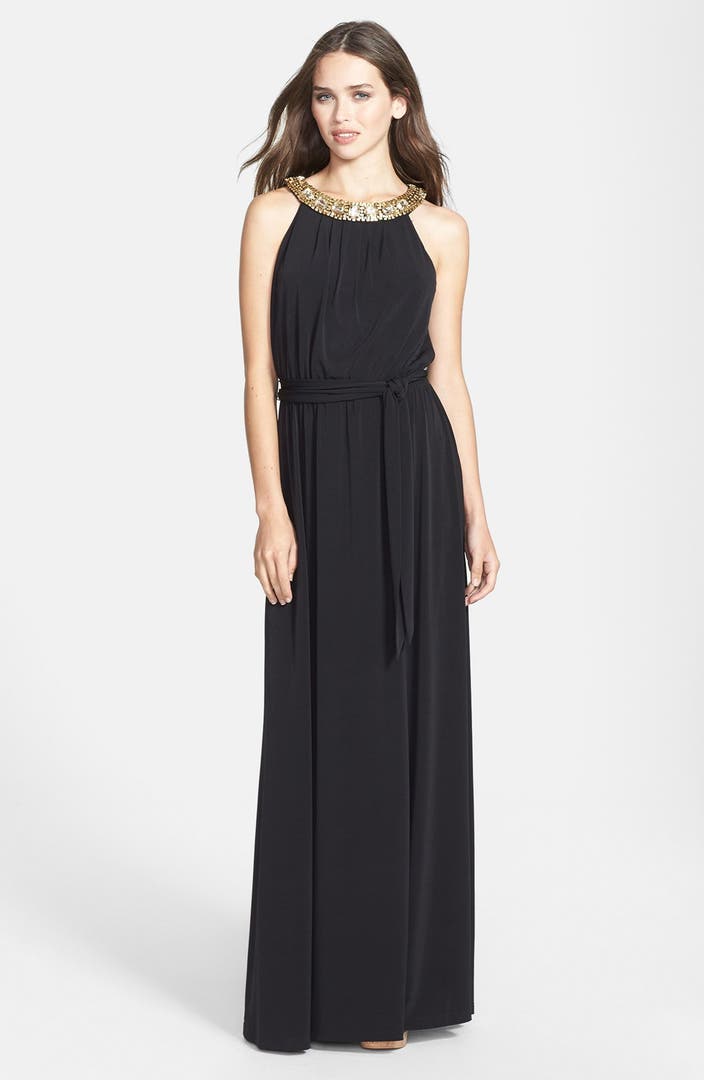 Vince Camuto Beaded Neck Cutaway Maxi Dress | Nordstrom