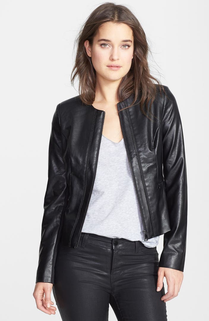 bebe Collarless Faux Leather Jacket (Online Only) | Nordstrom