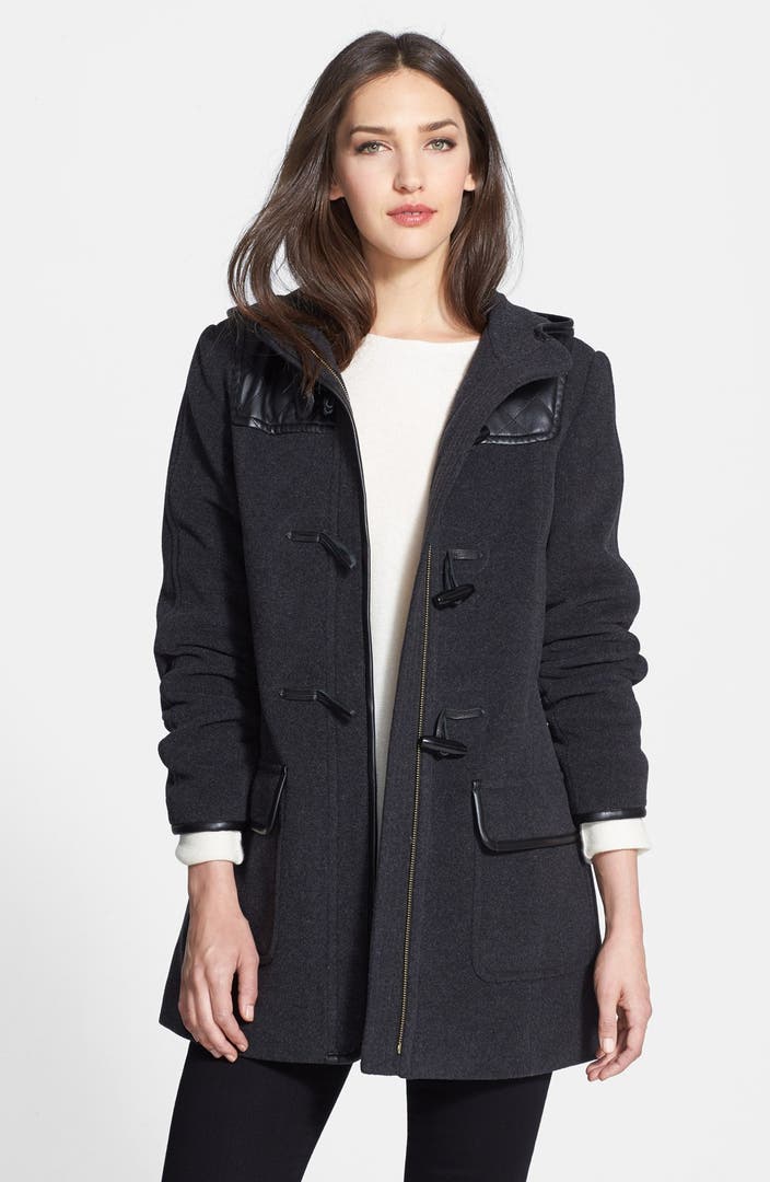 Cole Haan Faux Leather Trim Wool & Cashmere Blend Hooded Duffle Coat ...