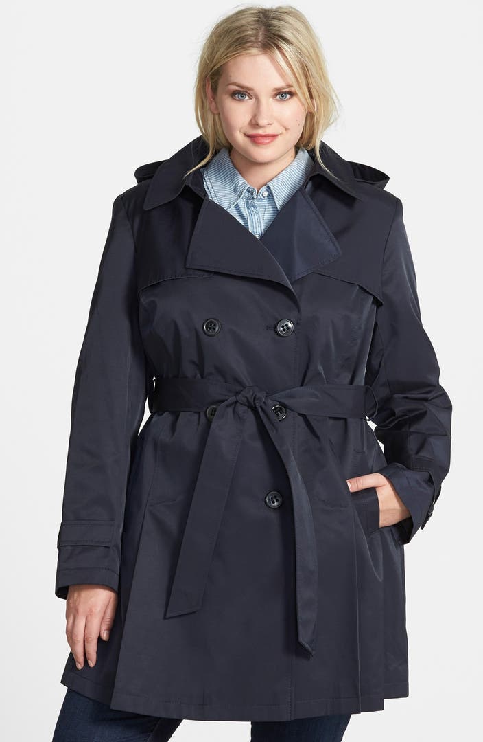 DKNY Hooded Skirted Trench Coat (Plus Size) | Nordstrom