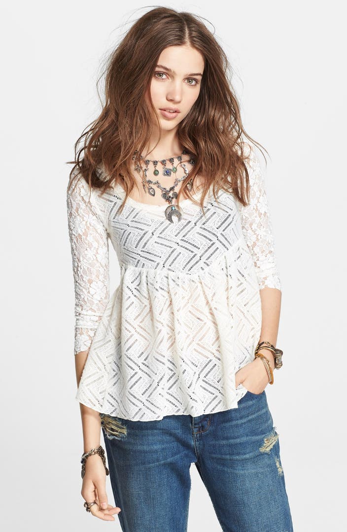 Free People 'Gracie' Brushed Lace Tee | Nordstrom