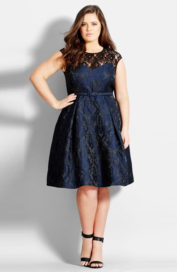 City Chic Lace Neck Brocade Dress (Plus Size) | Nordstrom