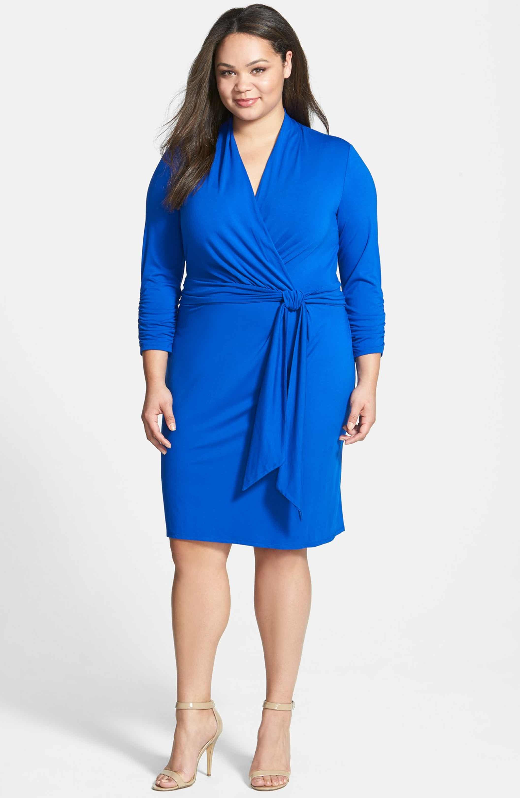 Adrianna Papell Ruched Sleeve Faux Wrap Dress (Plus Size) | Nordstrom