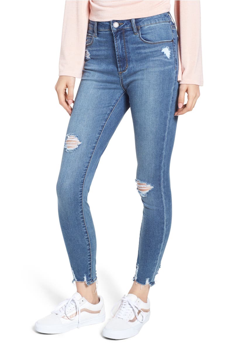 Heather High Waist Distressed Skinny Jeans,                         Main,                         color, Newark