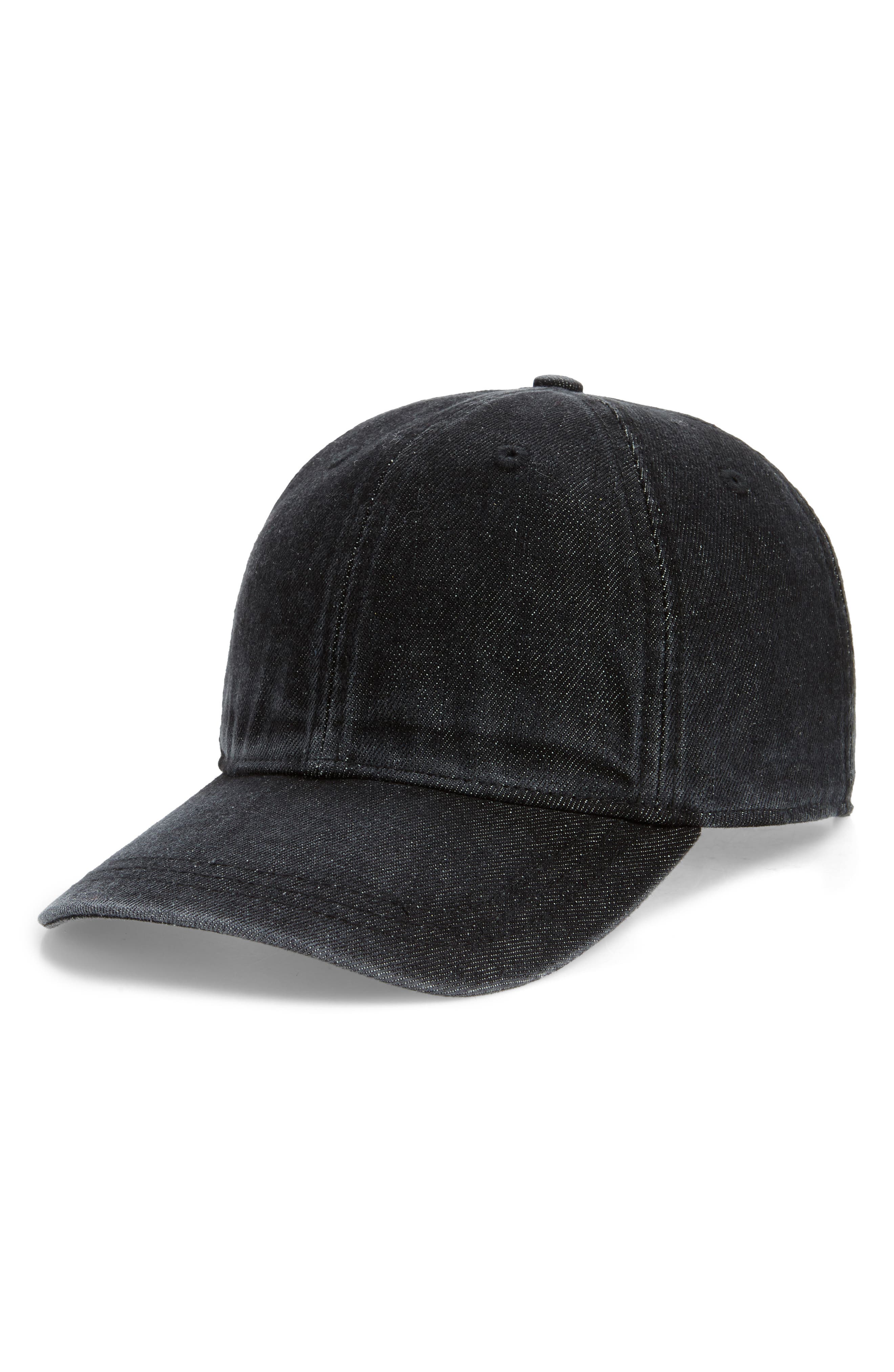 black denim baseball cap