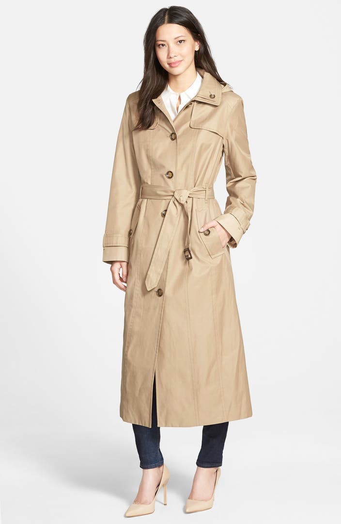 London Fog Single Breasted Long Trench Coat with Detachable Hood (Online Only) | Nordstrom