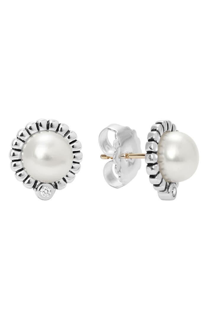 LAGOS 'Luna' Pearl & Diamond Stud Earrings | Nordstrom