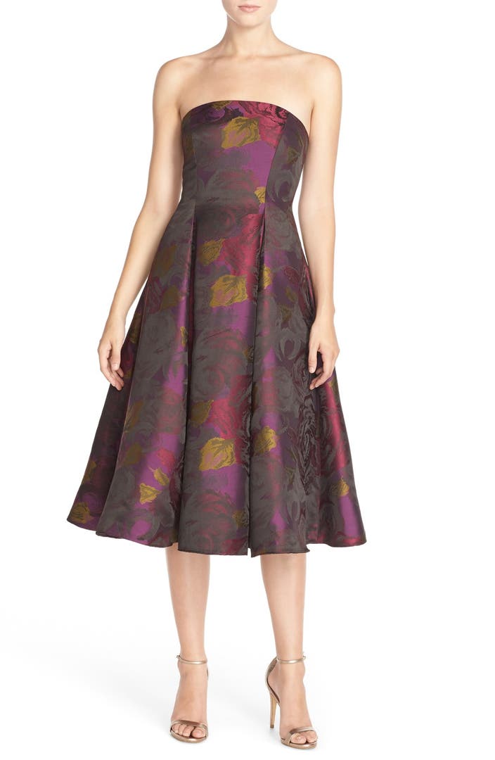 Adrianna Papell Jacquard Tea Length Fit & Flare Dress | Nordstrom