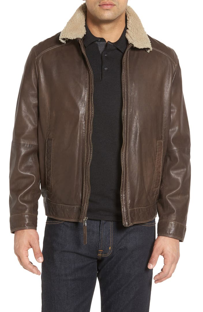 Missani Le Collezioni Leather Jacket with Genuine Shearling Collar ...