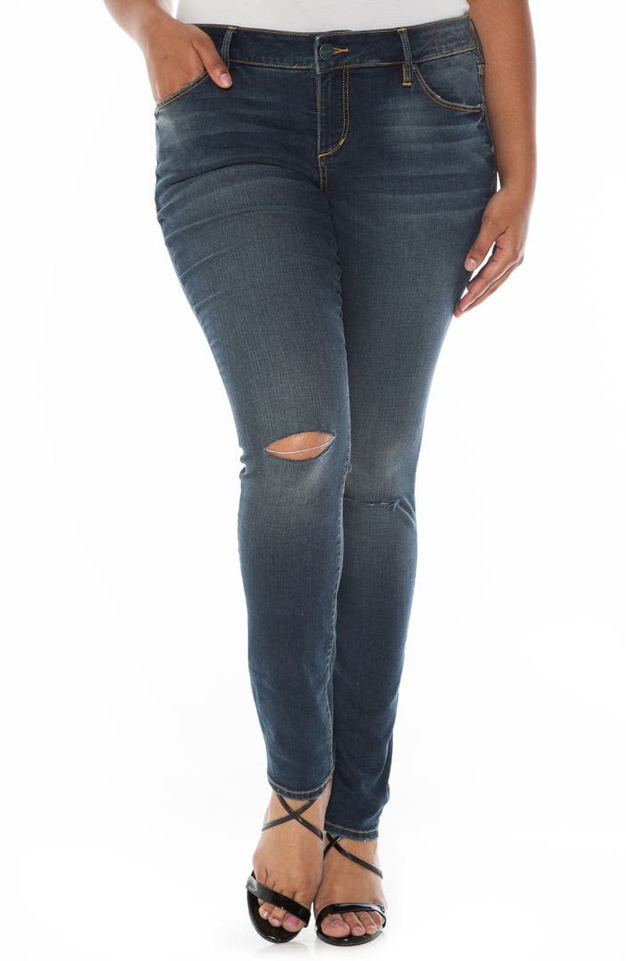 SLINK Jeans Ripped Knee Stretch Skinny Jeans (Plus Size) | Nordstrom
