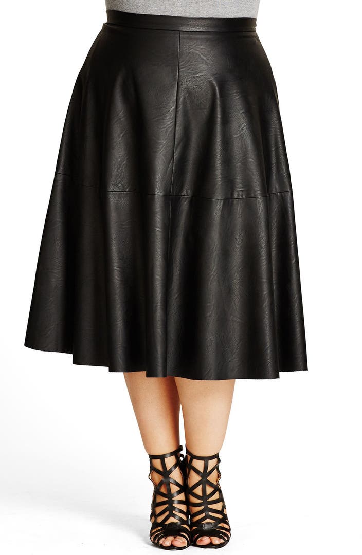 City Chic 'Flirt' Faux Leather Midi Skirt (Plus Size) | Nordstrom