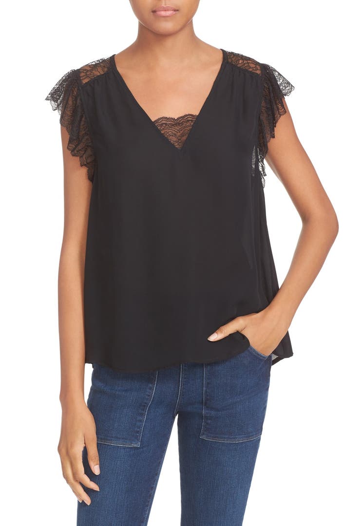 Joie Rosetta Lace Trim Silk Top | Nordstrom