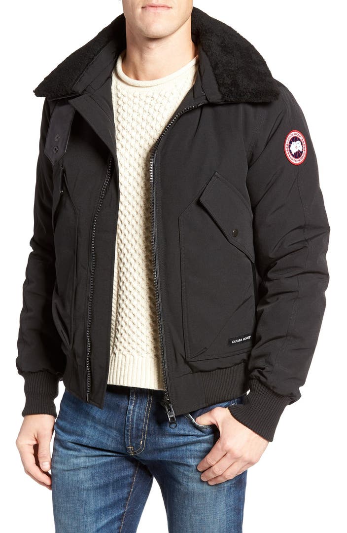 Canada Goose Bromley Down Bomber Jacket with Genuine Shearling Collar ...