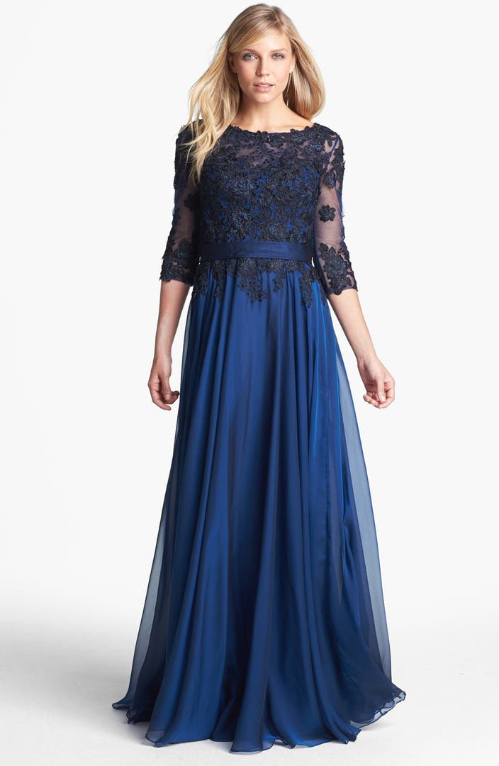 La Femme Lace Overlay Chiffon Gown | Nordstrom