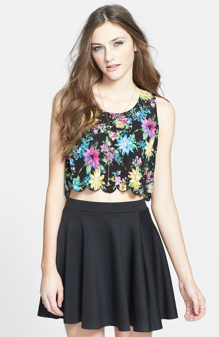 Lush Scalloped Floral Crop Top (Juniors) (Online Only) | Nordstrom