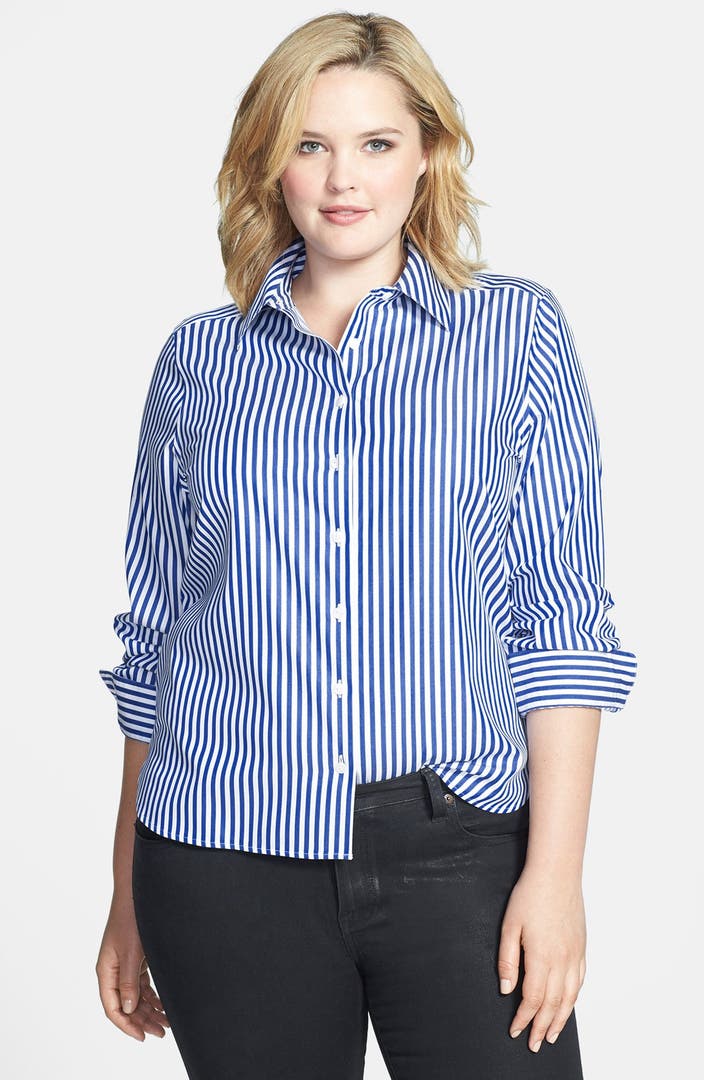 Foxcroft Stripe Shaped Shirt (Plus Size) | Nordstrom