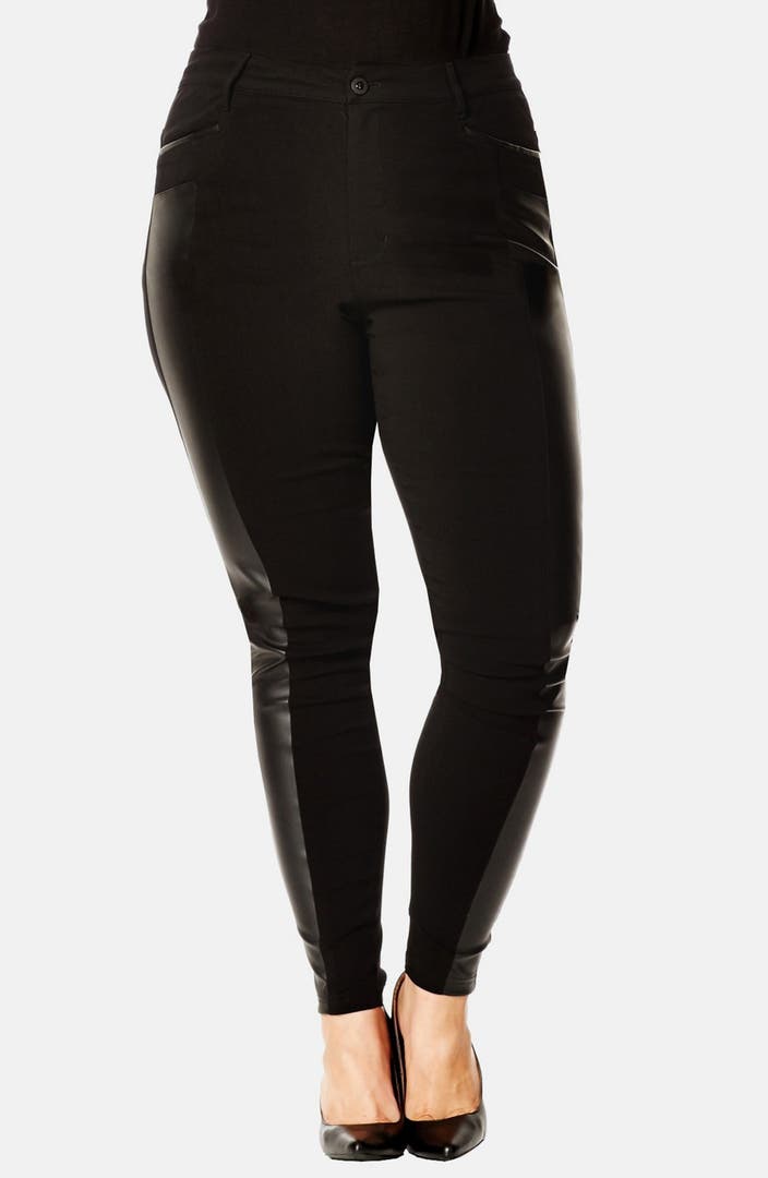 City Chic Faux Leather Panel Skinny Pants (Plus Size) | Nordstrom