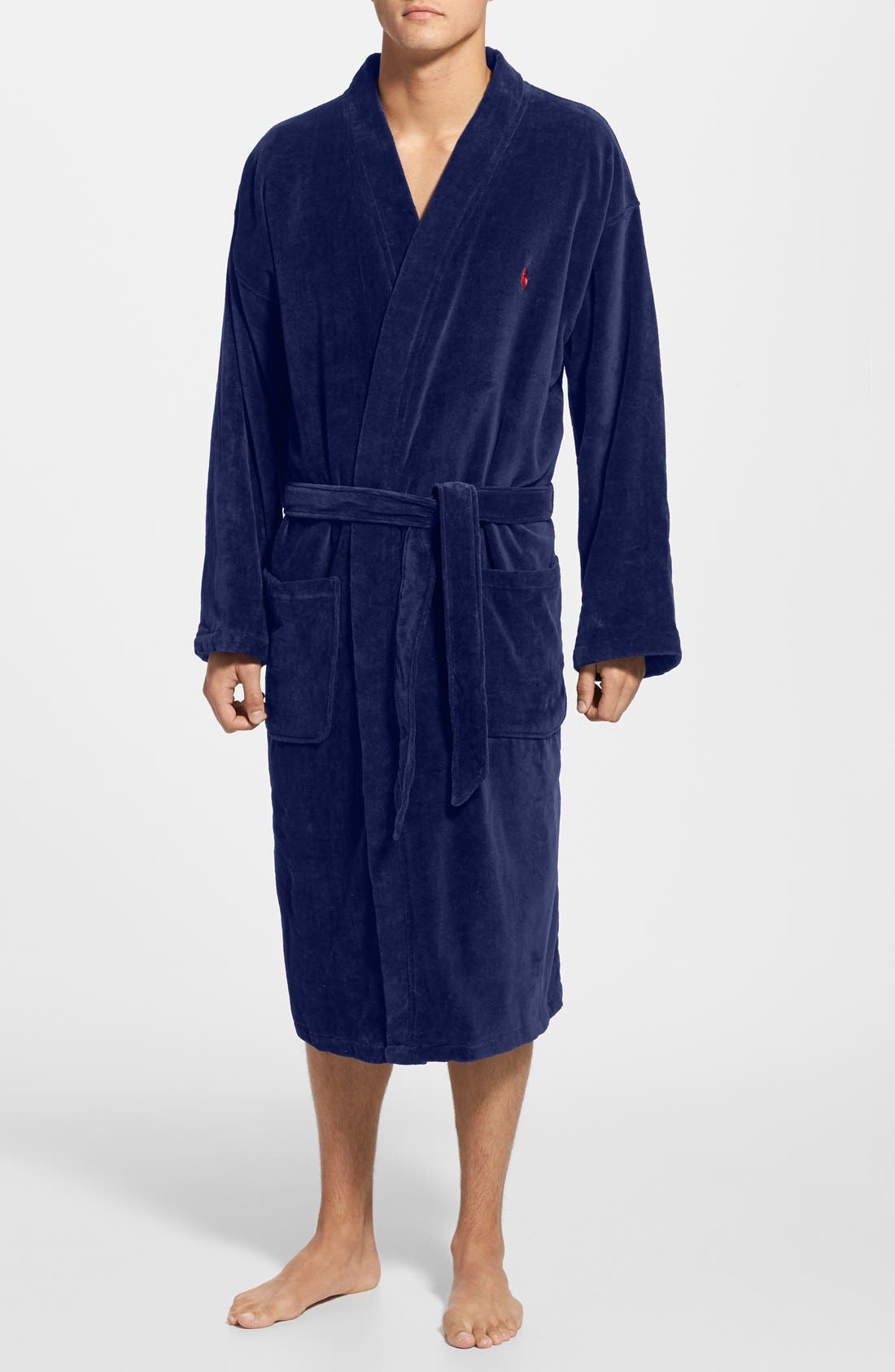 Polo Ralph Lauren Cotton Fleece Robe In Navy