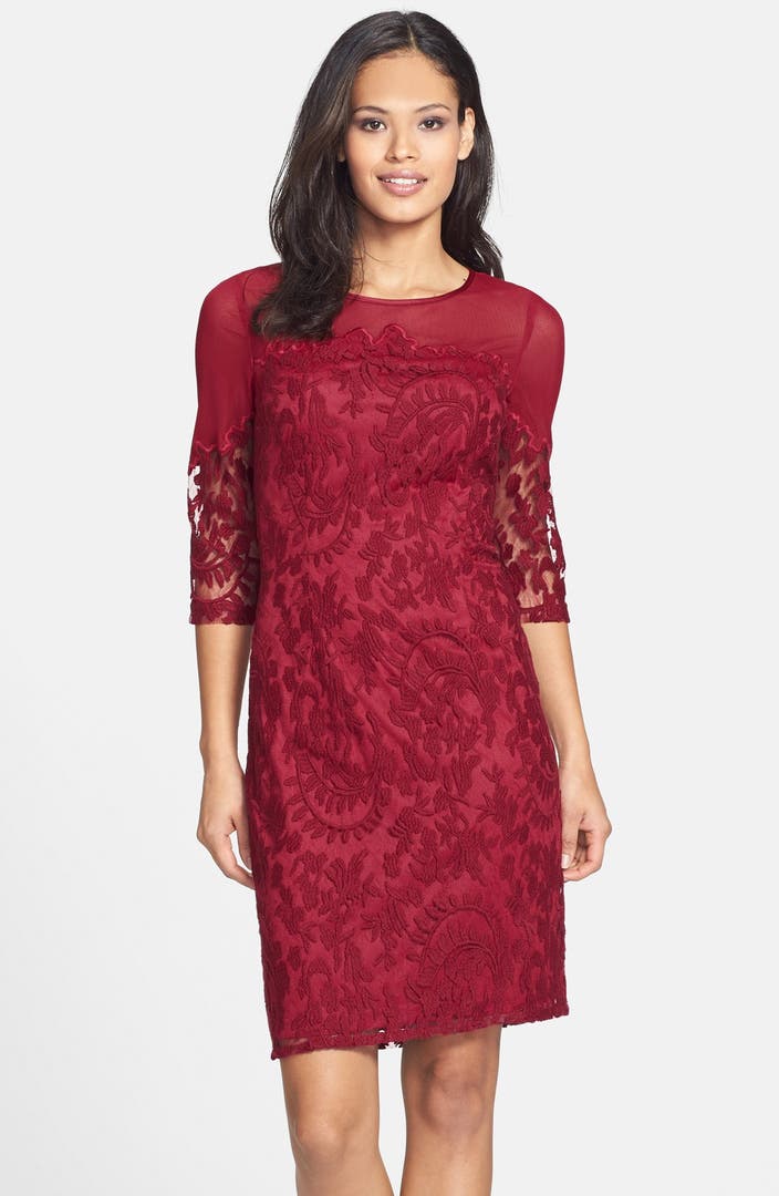 Adrianna Papell Embroidered Mesh Sheath Dress | Nordstrom