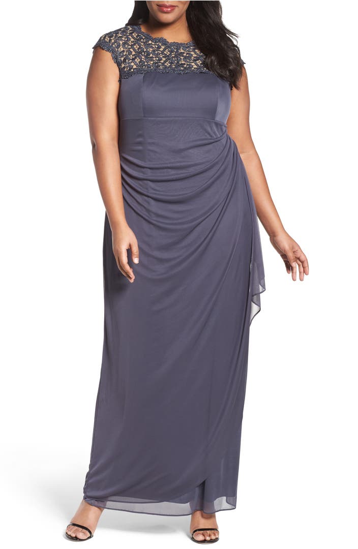 Alex Evenings Lace Yoke Empire Mesh Gown (Plus Size) | Nordstrom