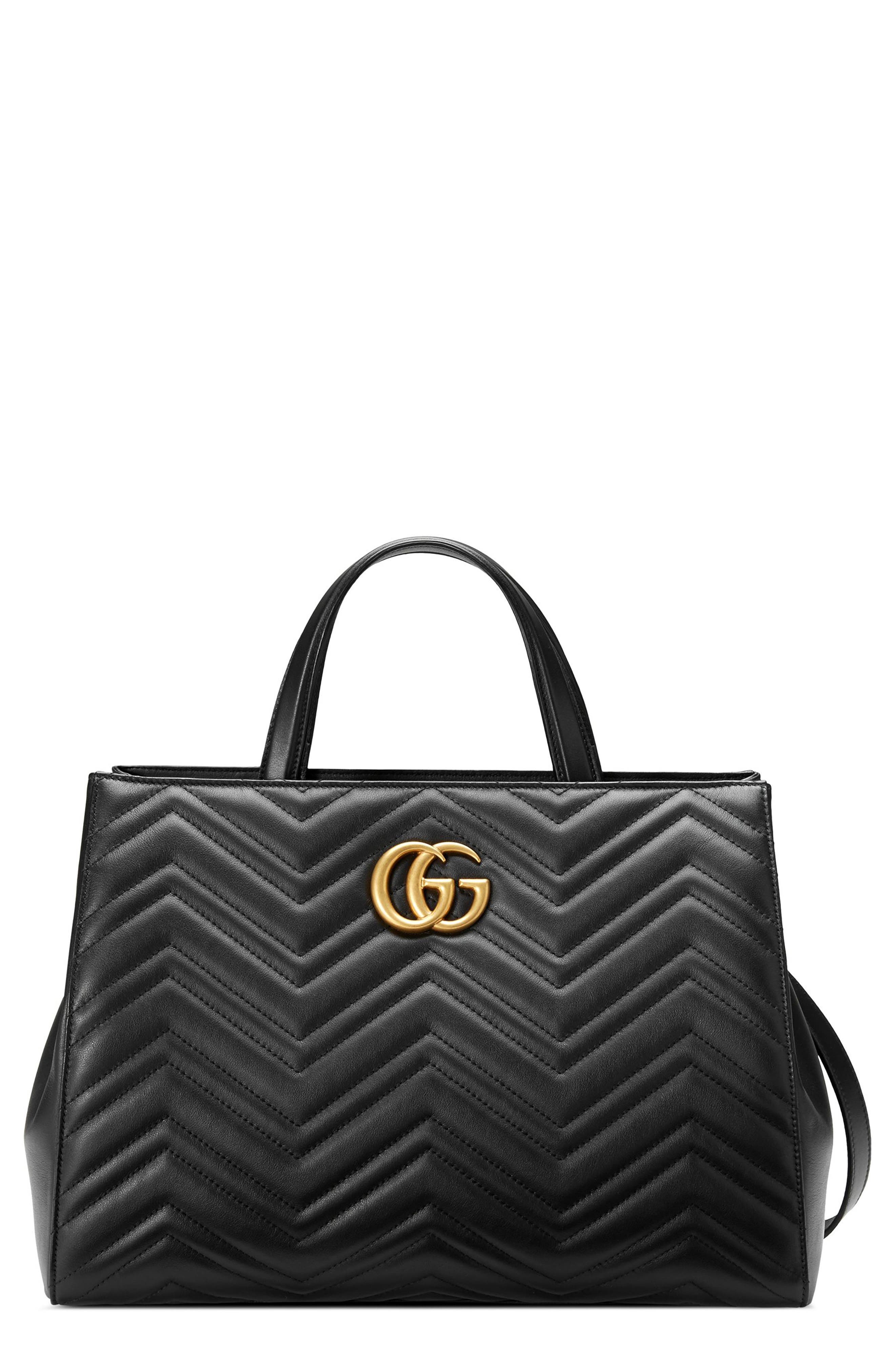 Gucci Gg Marmont Medium Matelasse Leather Top Handle Shoulder Bag - Black | ModeSens