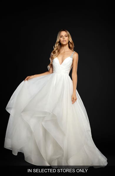 Main Image - Hayley Paige Dare Embellished Draped Organza Ballgown