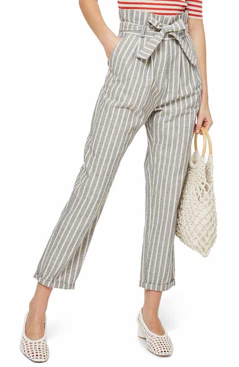 Topshop Belted Stripe Roll-Cuff Trousers