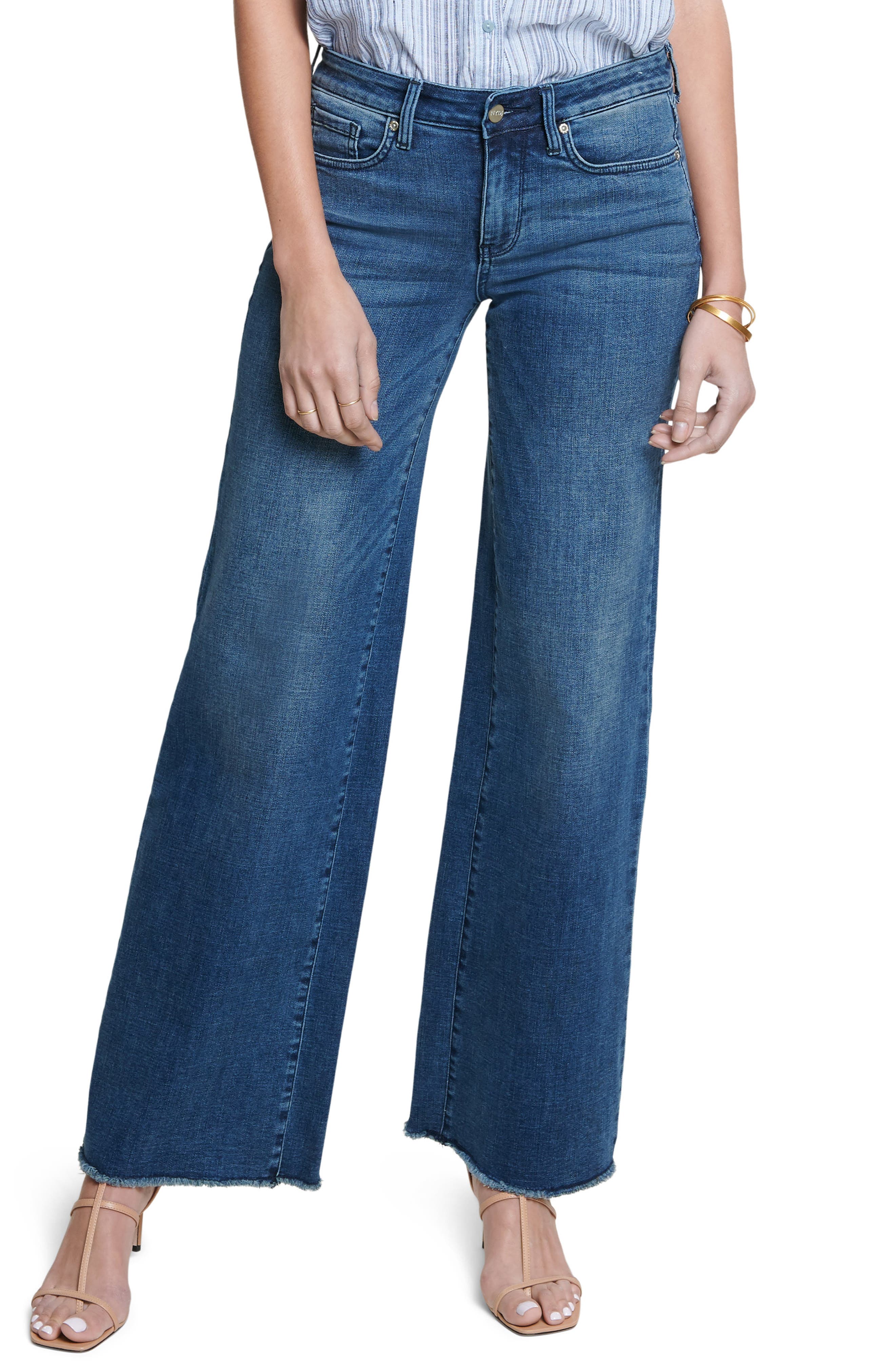 wide leg frayed jeans