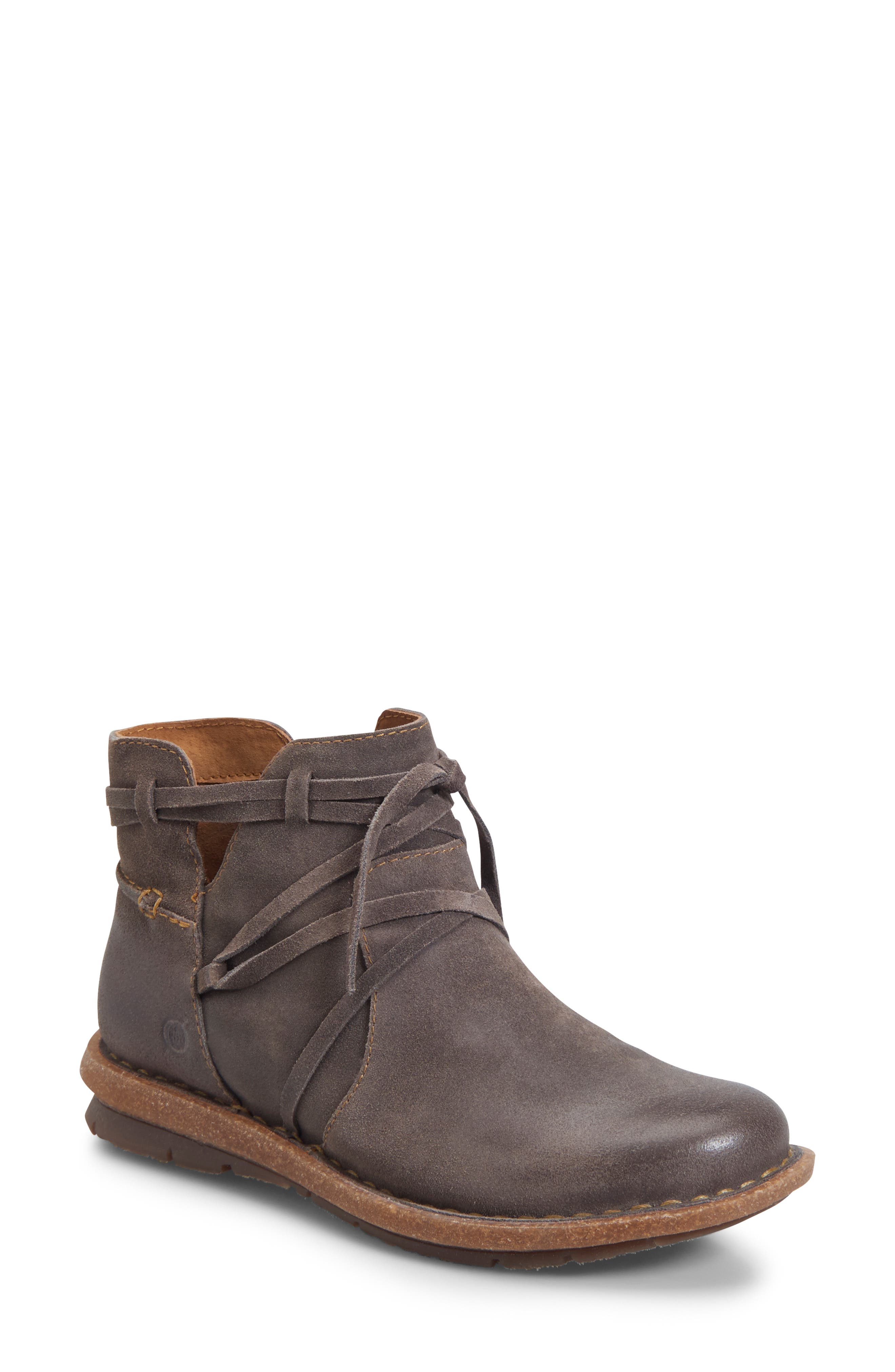 womens grey leather booties