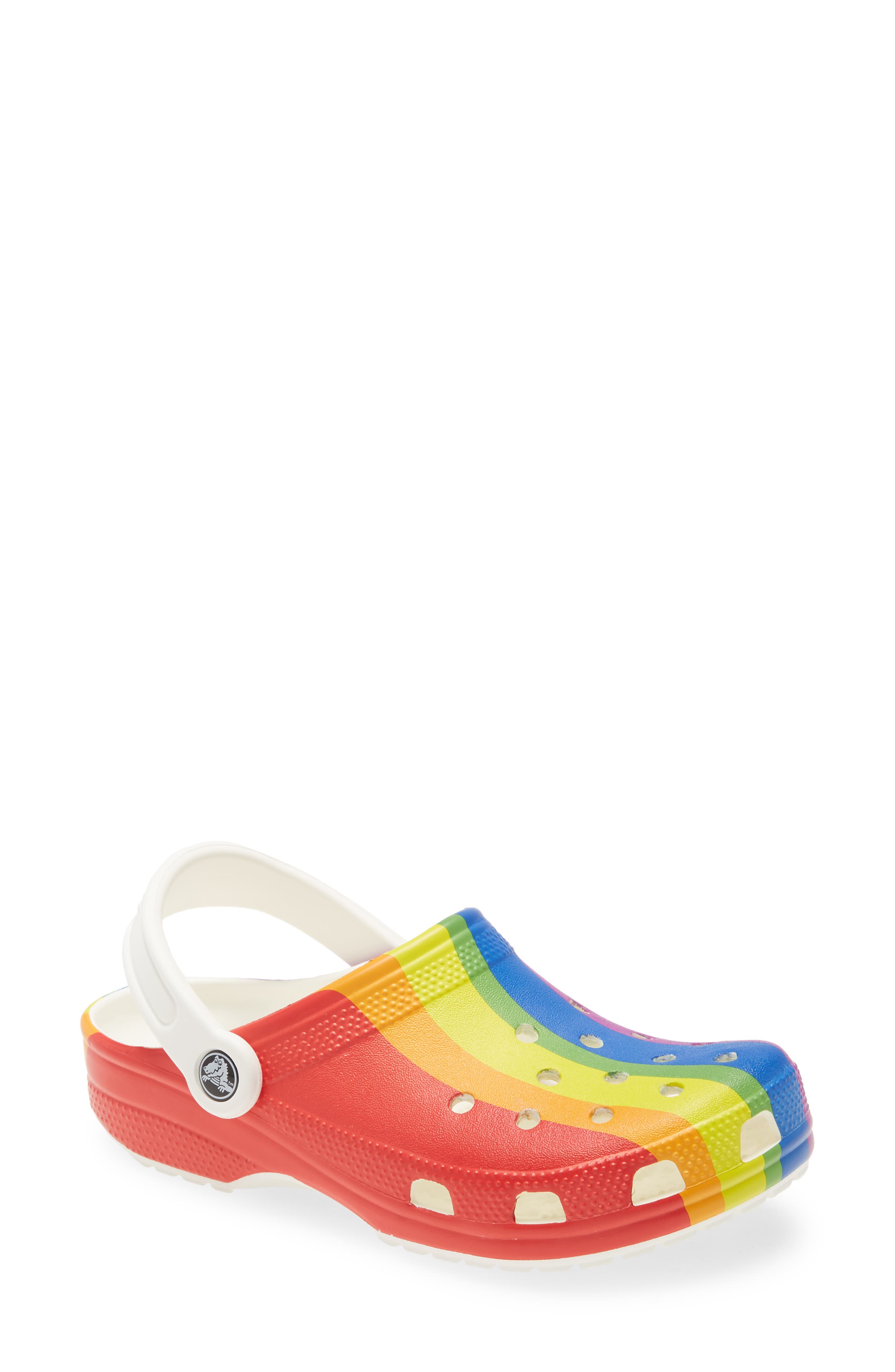 crocs with rainbow letters