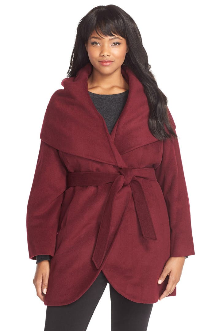 T Tahari 'Marla' Cutaway Wrap Coat with Oversized Collar (Plus Size ...